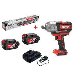 DCK Akkus ütvecsavarozó 1/2", 1700/ 1218 Nm nyomaték 20 V (2 db x 5,0 Ah akku + töltő) + DUGÓKULCS KÉSZLET