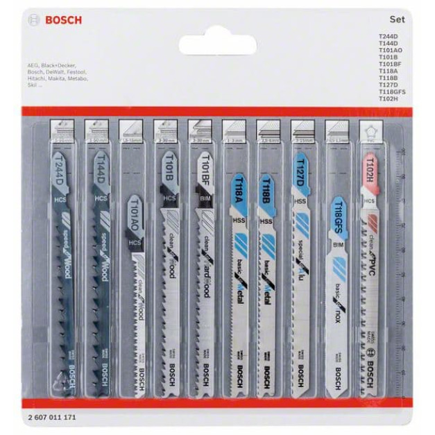 BOSCH Dekopírfűrészlap készlet 10 részes T befogás (fa, fém, pvc)