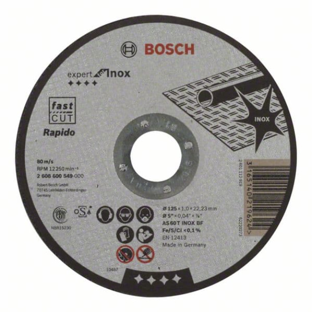 BOSCH Vágókorong fémre 125 x 1,0 x 22,2 mm egyenes Expert for Inox - Rapido
