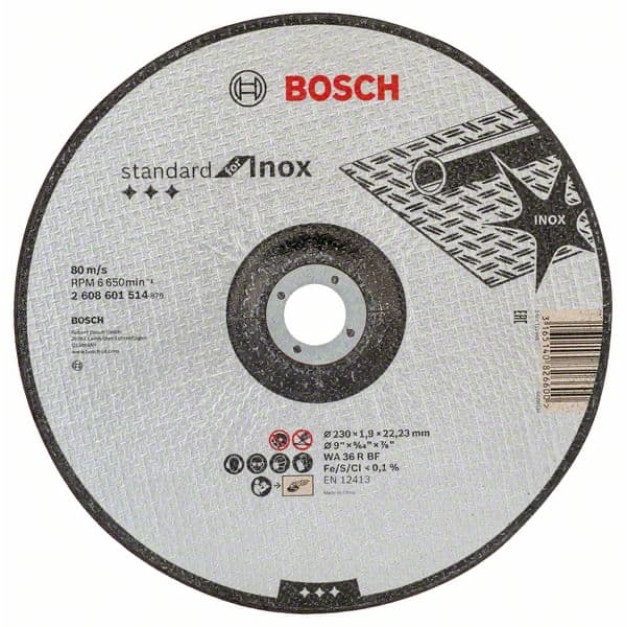 BOSCH Vágókorong fémre 230 x 1,9 x 22,2 mm Standard for Inox hajlított WA 36 R BF