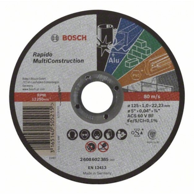 BOSCH Vágókorong 125 x 1,0 x 22,2 mm egyenes ACS 60 V BF Rapido Multi Construction