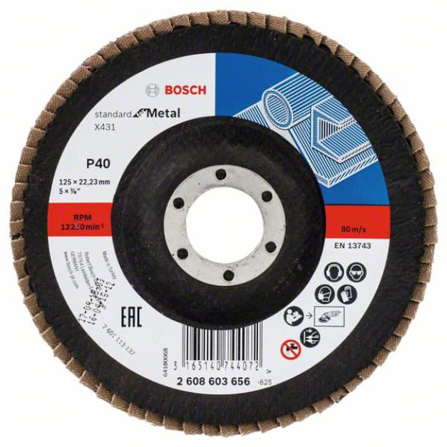BOSCH Lamellás csiszolókorong kúpos 125 x 22,2 / P40 alu-oxid X431
