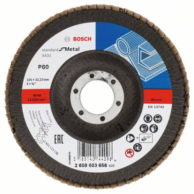 BOSCH Lamellás csiszolókorong kúpos 125 x 22,2 / P80 alu-oxid X431