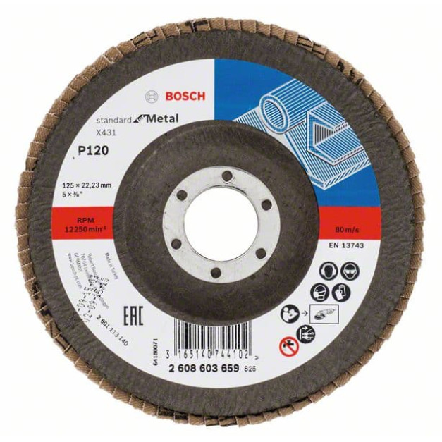 BOSCH Lamellás csiszolókorong kúpos 125 x 22,2 / P120 alu-oxid X431
