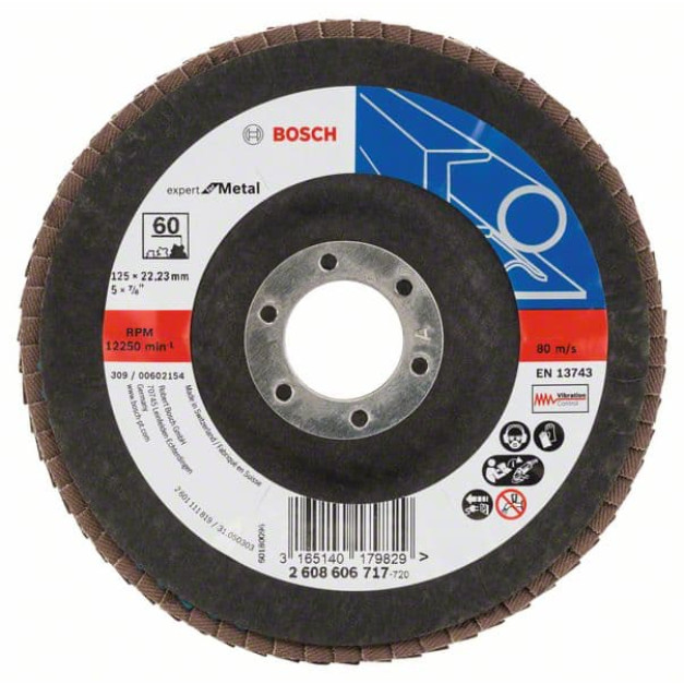 BOSCH Lamellás csiszolókorong kúpos 125 x 22,2 / P60 cirkon-korund X551 inox