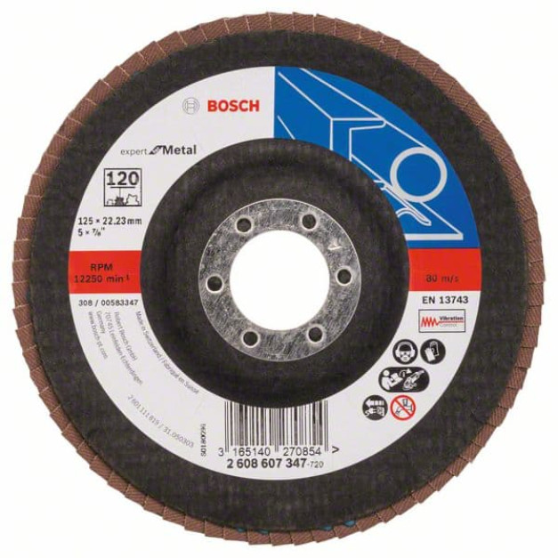 BOSCH Lamellás csiszolókorong kúpos 125 x 22,2 / P120 cirkon-korund X551 inox
