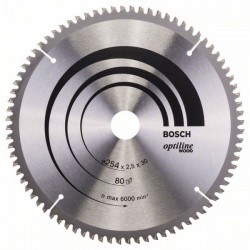 BOSCH Fűrésztárcsa fához 254 x 30 x 2,5 mm / 80T Optiline Wood