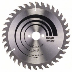 BOSCH Fűrésztárcsa fához 160 x 20/16 x 2,6 mm / 36T Optiline Wood