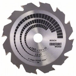 BOSCH Fűrésztárcsa fához 160 x 20/16 x 2,6 mm / 12T Construct Wood