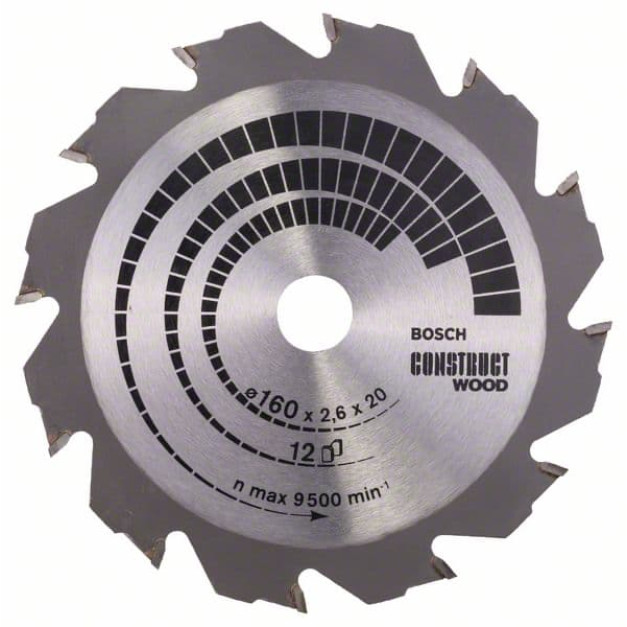 BOSCH Fűrésztárcsa fához 160 x 20/16 x 2,6 mm / 12T Construct Wood