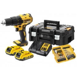 DEWALT Akkus fúrócsavarozó 18 V fúró-csavarbehajtó szettel (2 x 2,0 Ah akku + töltő + TSTAK) DCD7