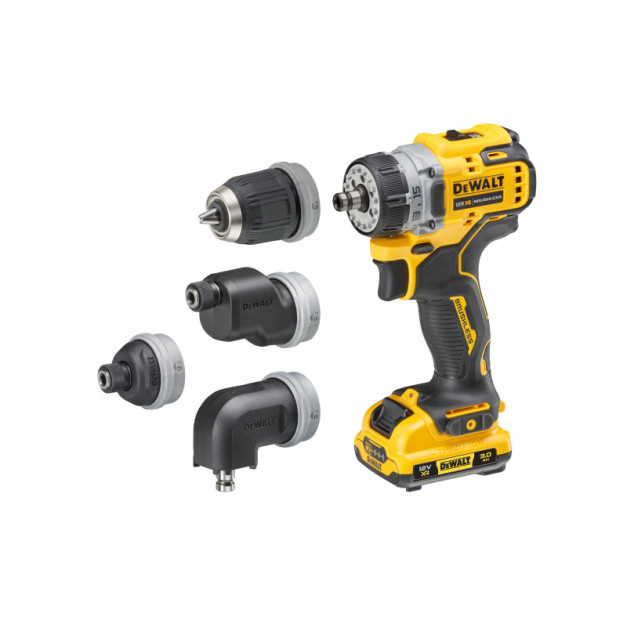 DEWALT Akkus fúrócsavarozó cserélhető fejjel 12 V (2 x 3,0 Ah akku + töltő + TSTAK) DCD703L2T