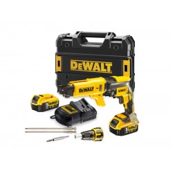 DEWALT Akkus gipszkarton csavarbehajtó + tár 18 V szénkefe nélküli (2 x 5,0 Ah+töltő+TSTAK) 