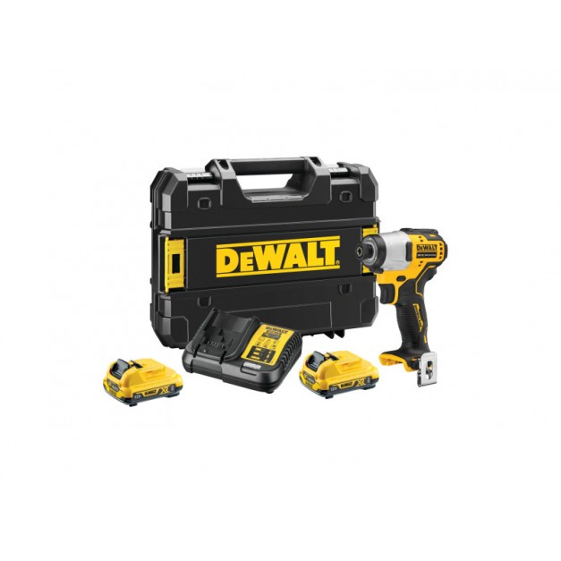 DEWALT Akkus ütvecsavarozó 12 V szénkefe nélküli (2 x 2,0 Ah akku + töltő) DCF801D2