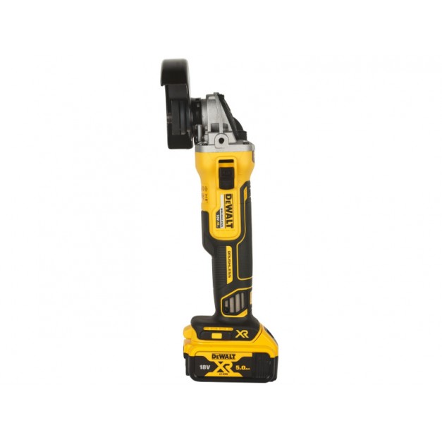 DEWALT Akkus sarokcsiszoló 125 mm 18 V szénkefe nélküli 125 mm (2 x 5,0 Ah akku + töltő) DCG405P2