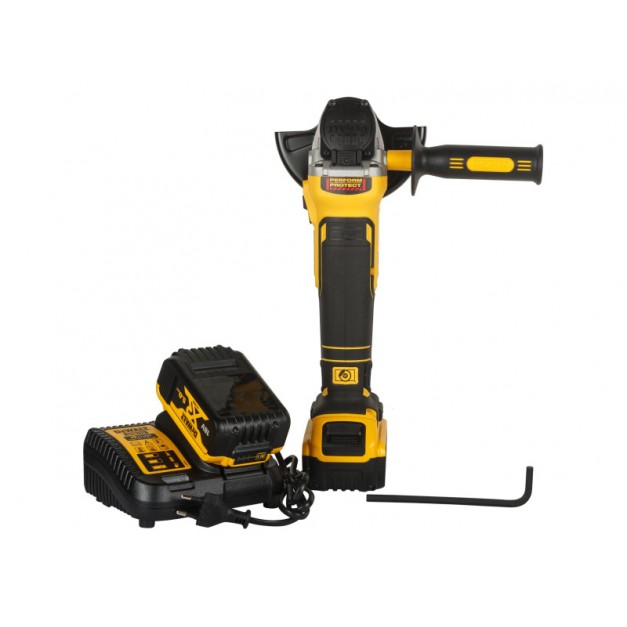 DEWALT Akkus sarokcsiszoló 125 mm 18 V szénkefe nélküli 125 mm (2 x 5,0 Ah akku + töltő) DCG405P2