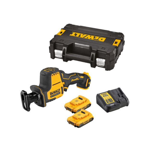 DEWALT Akkus szablyafűrész 12 V szénkefe nélküli (2 x 2,0 Ah akku + töltő) DCS312D2