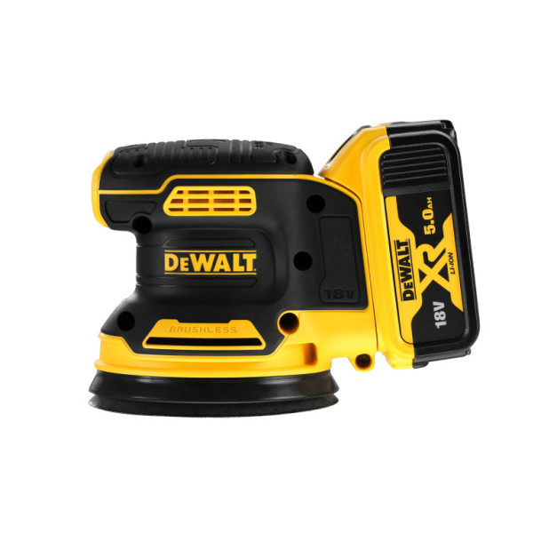 DEWALT Akkus excenter csiszoló 18 V szénkefe nélküli (2 x 5,0 Ah akku + töltő) DCW210P2