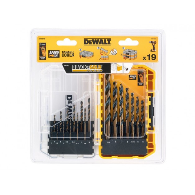 DEWALT Black & Gold Fémfúrószár készlet 19 részes (1,0 - 10 mm)