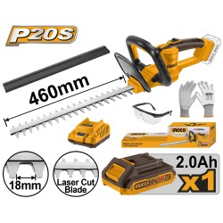 INGCO Akkus sövényvágó 460 mm 20 V (1 x 2,0 Ah akku + töltő)