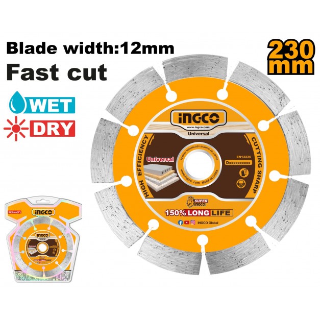 INGCO Gyémánt vágókorong 230 x 12 x 22,2 mm szegmentált
