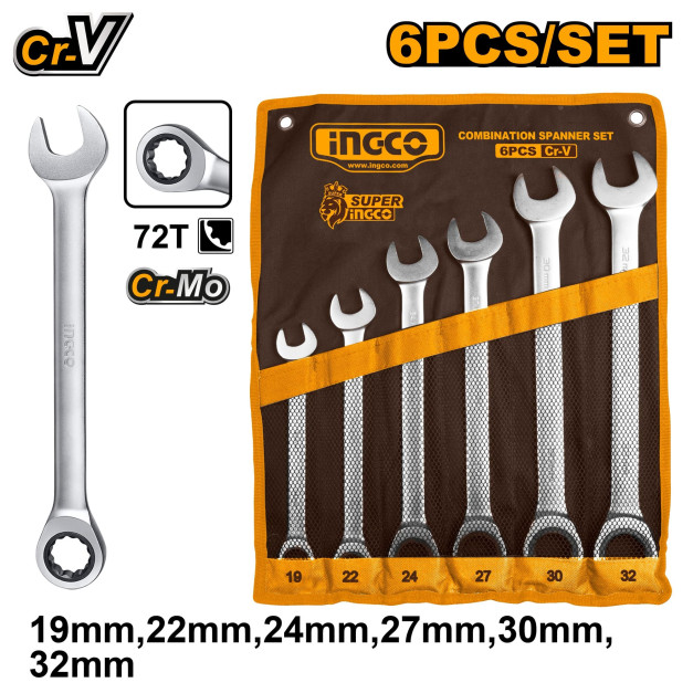 INGCO Racsnis csillag-villácskulcs készlet 6 részes 19-32 mm CrV