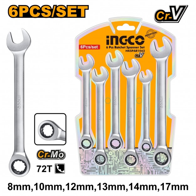 INGCO Racsnis csillag-villácskulcs készlet 6 részes 8-17 mm CrV