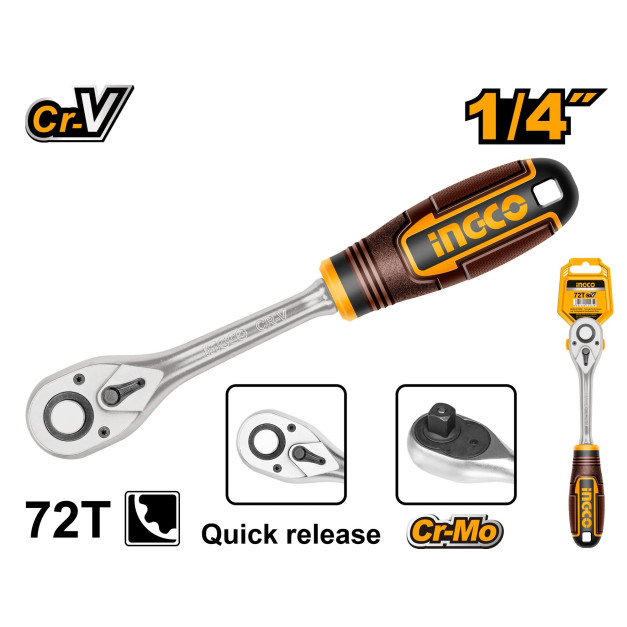 INGCO Racsnis hajtószár 1/4" 155 mm 72T CrV