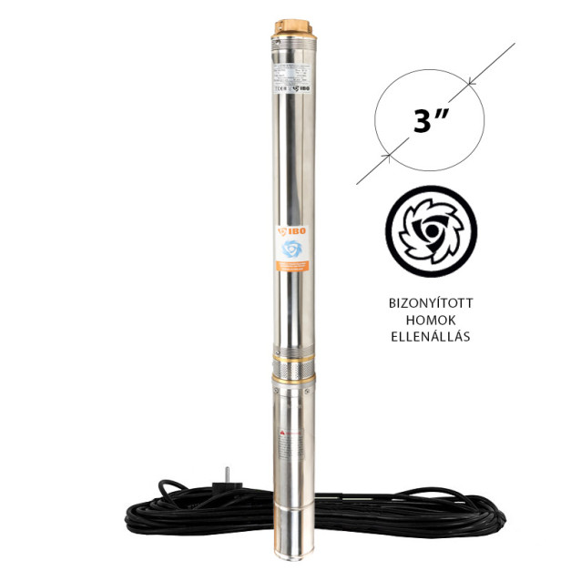 IBO csőkút szivattyú 3" homoktűrő 20m kábel 1100W 4200L/óra