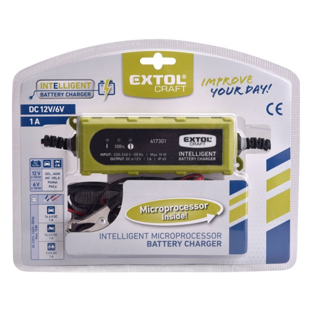 Extol mikroprocesszoros autós akkutöltő, 1 A, 6-12V