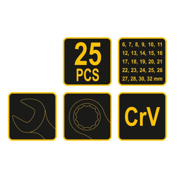 Vorel 25 részes csillag-villáskulcs klt., 6-32 mm