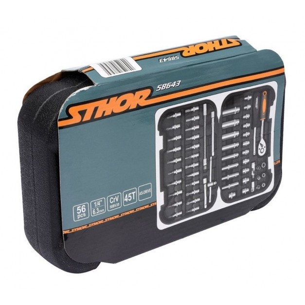 STHOR dugókulcs készlet 56 részes 1/4"-os racsnis, 4-13mm