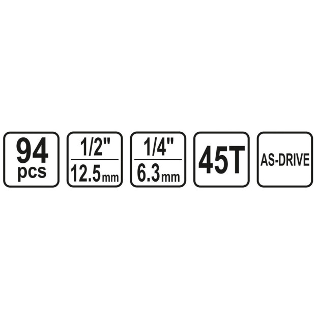 STHOR dugókulcs készlet 94 részes, 1/2"-1/4" racsnis