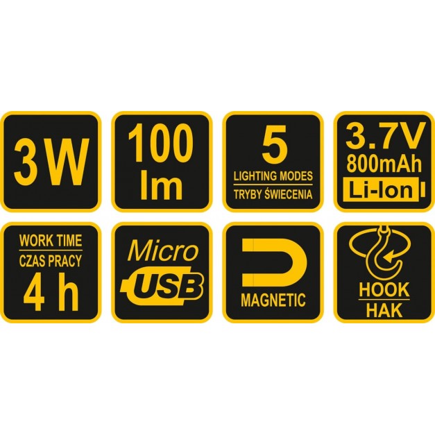 Vorel 3 W-os LED-es akkus kézi lámpa USB töltővel