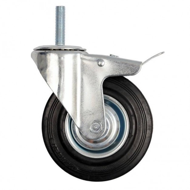 Vorel 125mm fékezhető forgóvillás tömörgumi kerék, menetes