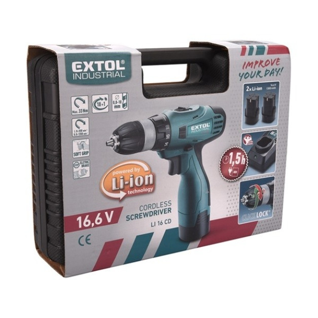 Extol Industrial akkus csavarozó 16,6 V Li-ion + 2db akku