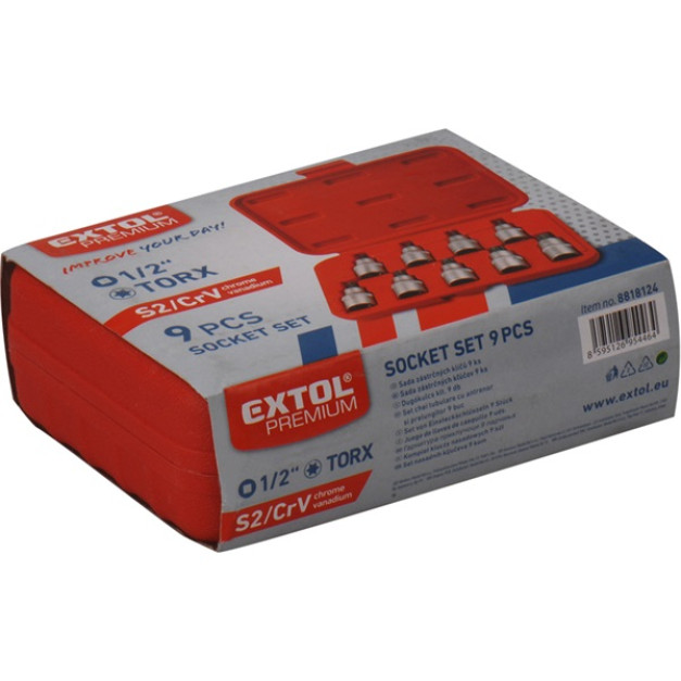 Extol 9 részes torx bitdugófej klt. 1/2"