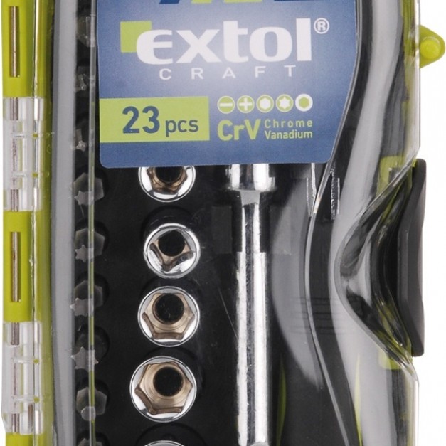 Extol racsnis BIT és dugókulcs klt.; 23db-os, CrV.