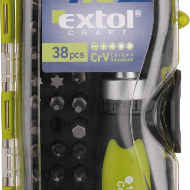 Extol racsnis BIT csavarhúzó klt.; 38db-os, CrV.