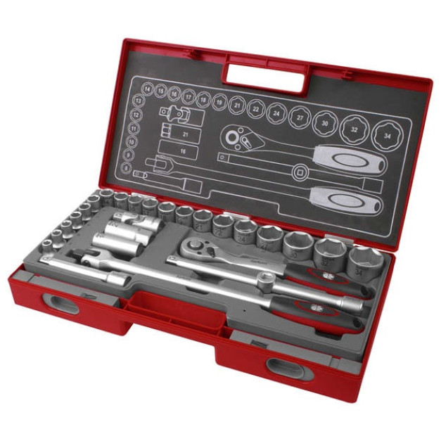Fortum 27 részes dugókulcs klt. 1/2", 61CrV5 mattkróm ,8-34mm