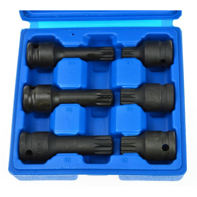 Geko 6 részes spline gépi dugókulcs készlet, 1/2", M14-M18