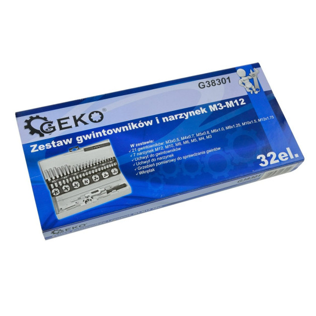 Geko 32 db-os menetmetsző és menetfúró készlet M3-M12