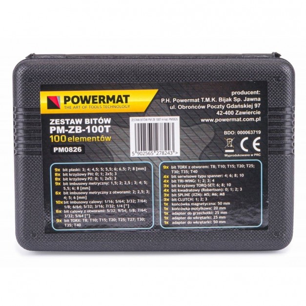 Powermat 100 részes bitkészlet, műanyag kofferban