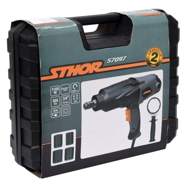 STHOR elektromos 3/4"-os ütvecsavarozó 1100 W-os, 800Nm+szett