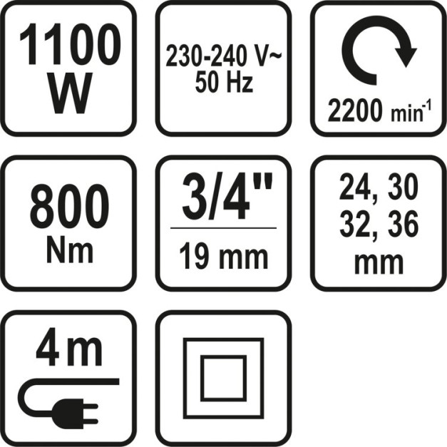 STHOR elektromos 3/4"-os ütvecsavarozó 1100 W-os, 800Nm+szett