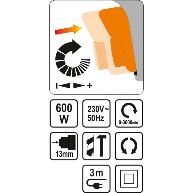 STHOR elektromos ütvefúró 600W, 13 mm-es gyorstokmány
