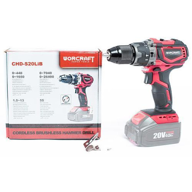 Worcraft akkus ütvefúró-csavarozó géptest, 20V, 13mm,Li-ion, 55Nm