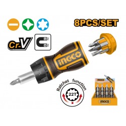 INGCO Racsnis csavarhúzó készlet 8 részes CrV