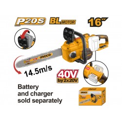 INGCO Akkus láncfűrész 400 mm szénkefe nélküli 2 x 20 V (akku és töltő nélkül)