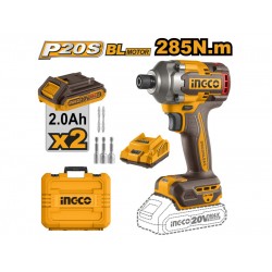 INGCO Akkus ütvecsavarozó 1/4" 285 Nm szénkefe nélküli 20 V (2 x 2,0 Ah akku + töltő)